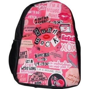 Mean Girls Burn Book Backpack Pink Black 17" Pink Graphic Print Bag New